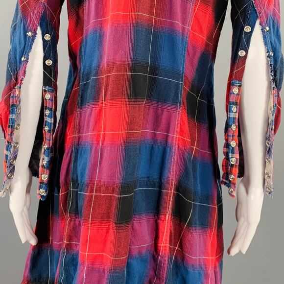 L.G.B Size 2 Red Blue Cotton Blend Plaid Shirt Dress - Picture 6 of 8